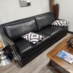 Black Leather Loveseat Sofa Couch with Nailhead Trim